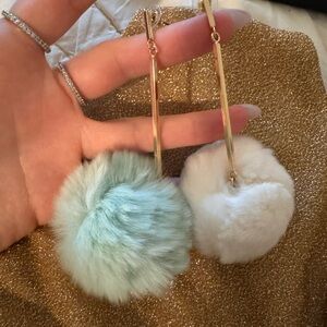 Gold and real Fur Pom Pom Earrings